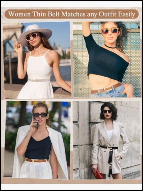 5 Pcs Faux Leather Skinny Belt Set with Gold Buckle for Dresses Jeans Pants main image 6